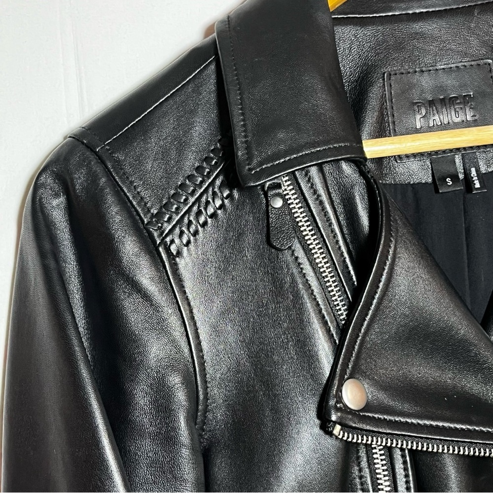 Paige Genuine Leather Moto Jacket Black Cropped Biker Size S Minimal Chic Edgey - Picture 6 of 13